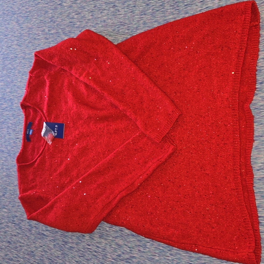 Apt. 9 Cozy Sequin Tunic w/ Detachable Scarf Collar Red Size L NWT
